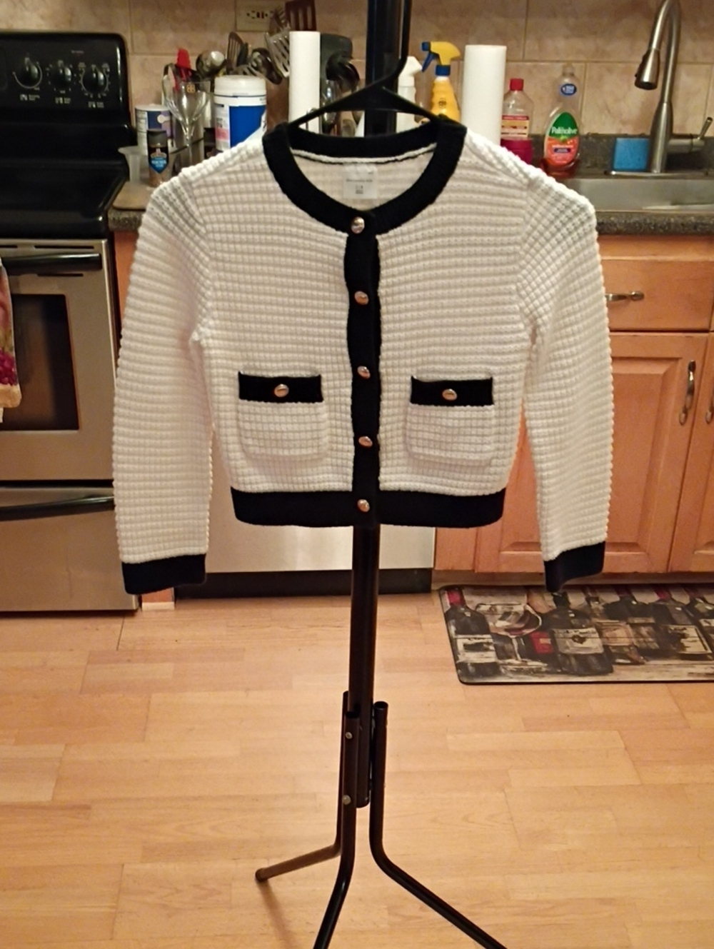 abercrombie kids White and Blue Cropped Knit Cardigan with Gold Buttons Sz 7/8